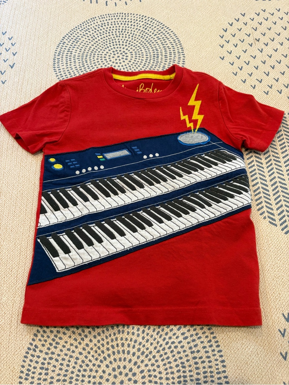 Mini Boden Red Tee with Navy Keyboard and Yellow Lightning Size 3-4